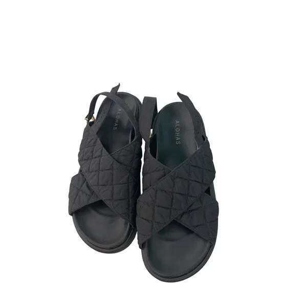 Alohas Womens Sandals Size 39 Black Marshmallow Quilted Casual Slingback - Picture 9 of 9